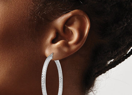 Sterling Silver Rhodium-plated Diamond-cut Square Tube Hoop Earrings (Style QE8138)