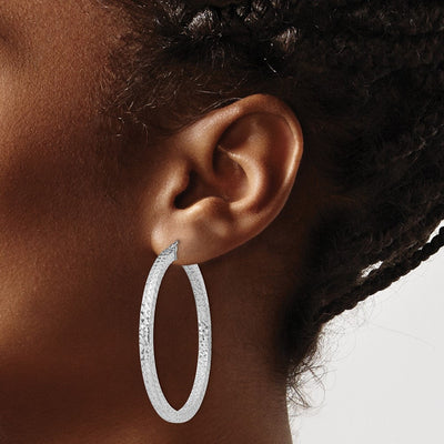 Sterling Silver Rhodium-plated Diamond-cut Square Tube Hoop Earrings, 45 x 3mm