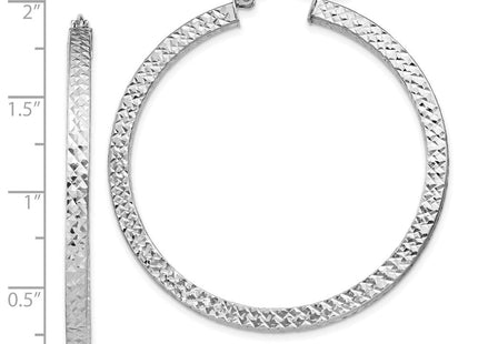 Sterling Silver Rhodium-plated Diamond-cut Square Tube Hoop Earrings (Style QE8138)