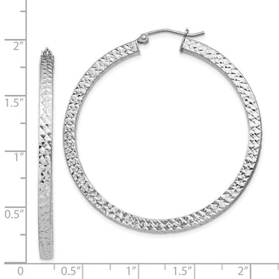 Sterling Silver Rhodium-plated Diamond-cut Square Tube Hoop Earrings, 45 x 3mm