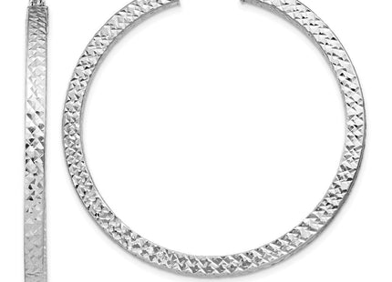 Sterling Silver Rhodium-plated Diamond-cut Square Tube Hoop Earrings (Style QE8138)