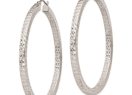 Sterling Silver Rhodium-plated Diamond-cut Square Tube Hoop Earrings (Style QE8139)
