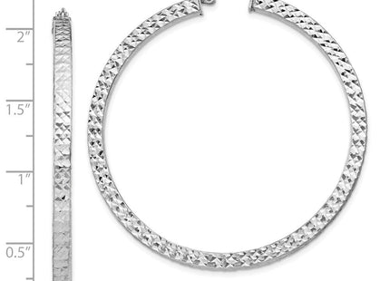 Sterling Silver Rhodium-plated Diamond-cut Square Tube Hoop Earrings (Style QE8139)