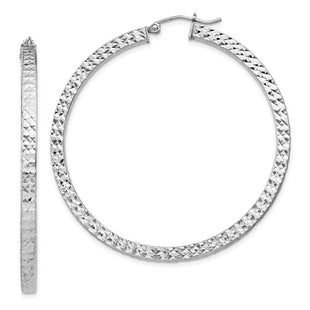 Sterling Silver Rhodium-plated Diamond-cut Square Tube Hoop Earrings (Style QE8139)