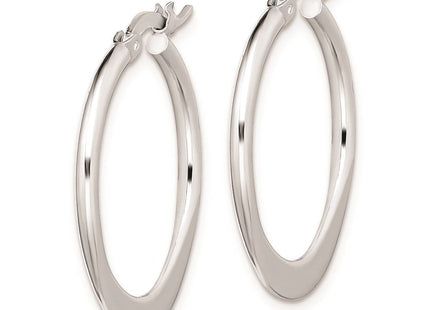 Sterling Silver Rhodium-plated Polished Tapered Round Hoop Earrings (Style QE8201)