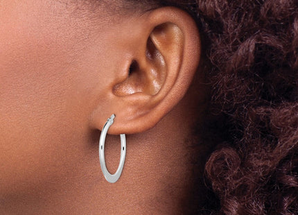 Sterling Silver Rhodium-plated Polished Tapered Round Hoop Earrings (Style QE8201)