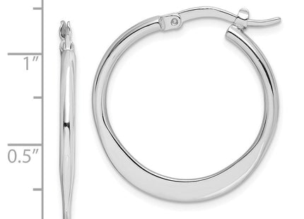 Sterling Silver Rhodium-plated Polished Tapered Round Hoop Earrings (Style QE8201)