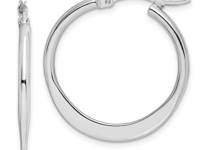 Sterling Silver Rhodium-plated Polished Tapered Round Hoop Earrings (Style QE8201)