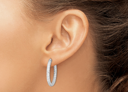 Sterling Silver Rhod-plated 3. Omega Back Hoop Earrings