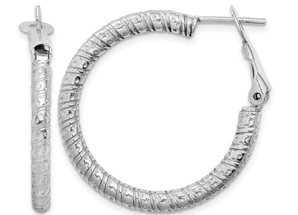 Sterling Silver Rhod-plated 3. Omega Back Hoop Earrings