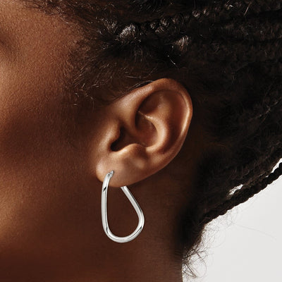 Sterling Silver Rhodium-plated Polished Twisted Oval Hoop Earrings, 28 x 16mm