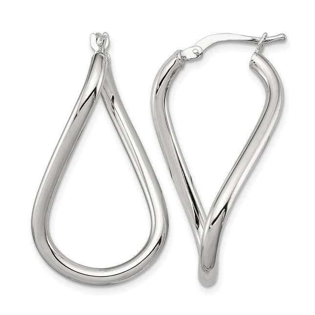Sterling Silver Rhodium-plated Polished Twisted Oval Hoop Earrings, 28 x 16mm