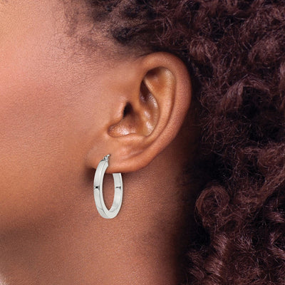 Sterling Silver Square Tube Hoop Earrings, 25 x 3mm