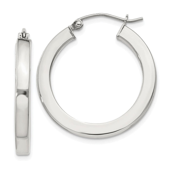 Sterling Silver Square Tube Hoop Earrings, 25 x 3mm
