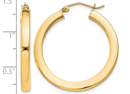 Sterling Silver Flash Gold-plated Square Tube Hoop Earrings, 30 x 3mm