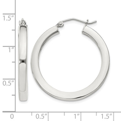 Sterling Silver Square Tube Hoop Earrings, 30 x 3mm