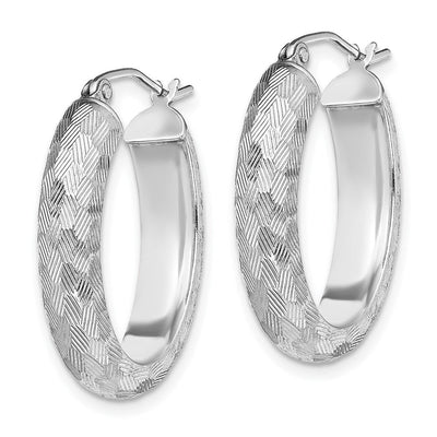 Sterling Silver Rhodium-plated Diamond-cut Oval Hoop Earrings, 24 x 20mm