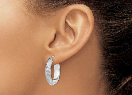 Sterling Silver Rhodium-plated Diamond-cut Oval Hoop Earrings (Style QE8261)