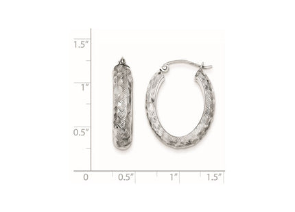 Sterling Silver Rhodium-plated Diamond-cut Oval Hoop Earrings (Style QE8261)
