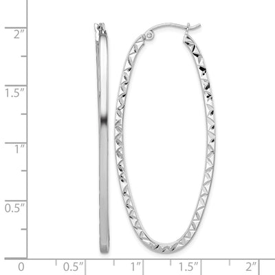 Sterling Silver Rhodium-plated Diamond-cut Oval Hoop Earrings, 50 x 22mm