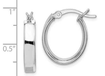 Sterling Silver Rhodium-plated Polished Oval Hoop Earrings (Style QE8276)