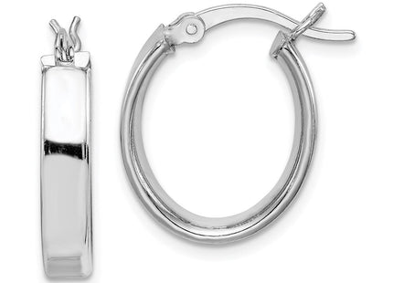 Sterling Silver Rhodium-plated Polished Oval Hoop Earrings (Style QE8276)