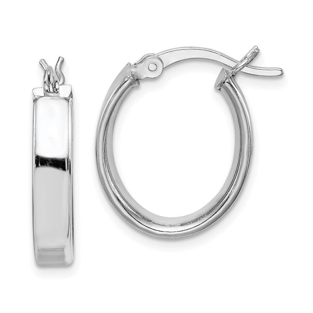 Sterling Silver Rhodium-plated Polished Oval Hoop Earrings, 20 x 16mm