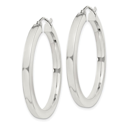 Sterling Silver Square Tube Hoop Earrings, 35 x 3mm