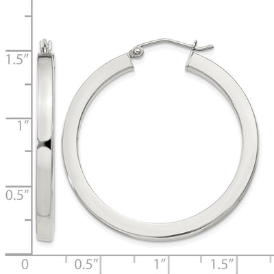 Sterling Silver Square Tube Hoop Earrings, 35 x 3mm