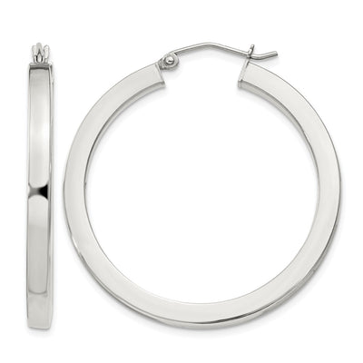 Sterling Silver Square Tube Hoop Earrings, 35 x 3mm