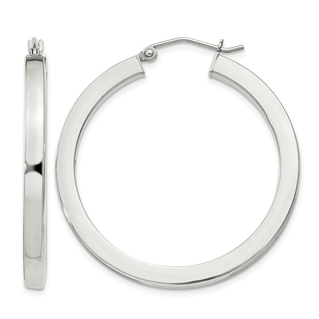Sterling Silver Square Tube Hoop Earrings, 35 x 3mm