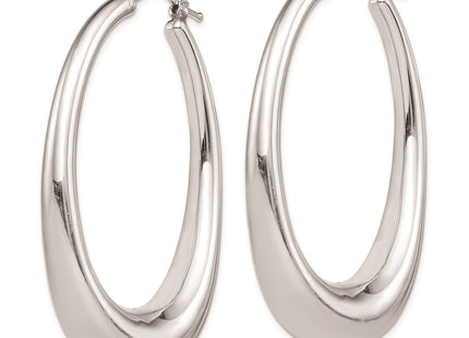 Sterling Silver Rhodium-plated Polished Hollow Oval Hoop Earrings (Style QE8281)