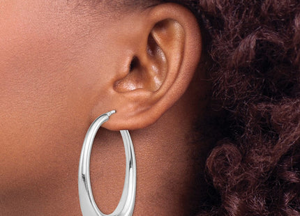 Sterling Silver Rhodium-plated Polished Hollow Oval Hoop Earrings (Style QE8281)