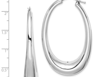 Sterling Silver Rhodium-plated Polished Hollow Oval Hoop Earrings (Style QE8281)
