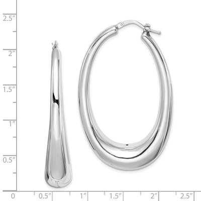 Sterling Silver Rhodium-plated Polished Hollow Oval Hoop Earrings, 52 x 33mm