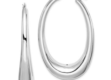 Sterling Silver Rhodium-plated Polished Hollow Oval Hoop Earrings (Style QE8281)