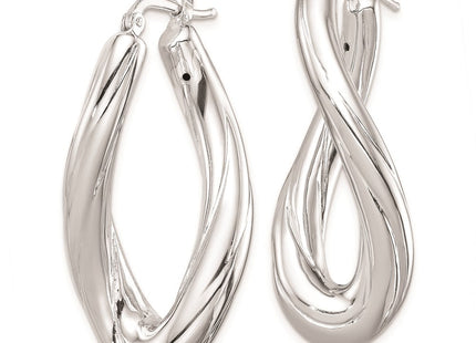 Sterling Silver Rhodium-plated Polished Twisted Oval Hoop Earrings (Style QE8303)