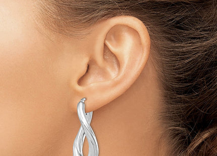 Sterling Silver Rhodium-plated Polished Twisted Oval Hoop Earrings (Style QE8303)