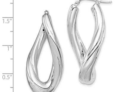 Sterling Silver Rhodium-plated Polished Twisted Oval Hoop Earrings (Style QE8303)