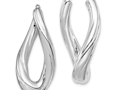 Sterling Silver Rhodium-plated Polished Twisted Oval Hoop Earrings (Style QE8303)