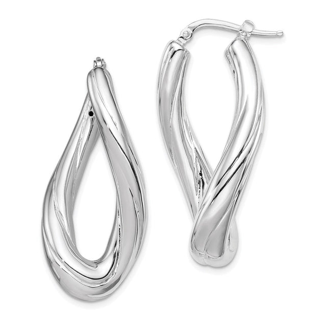 Sterling Silver Rhodium-plated Polished Twisted Oval Hoop Earrings, 37 x 19mm