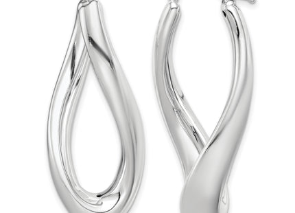 Sterling Silver RH-plated Polished Twisted Hollow Oval Hoop Earrings, 39 x 16mm