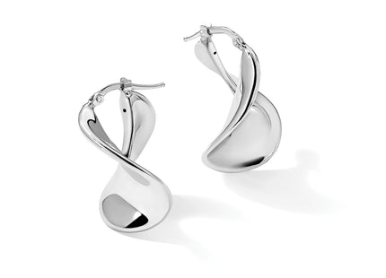 Sterling Silver Rhodium-plated Wide Twisted Hollow Hoop Earrings