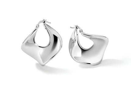 Sterling Silver Rhodium-plated Wide Twisted Hollow Hoop Earrings