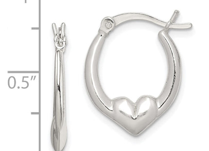 Sterling Silver Polished Heart Oval Hoop Earrings