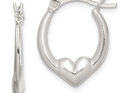 Sterling Silver Polished Heart Oval Hoop Earrings