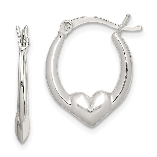 Sterling Silver Polished Heart Oval Hoop Earrings, 19 x 16mm