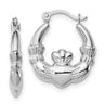 Sterling Silver Rhodium-lated Claddagh Hollow Round Hoop Earrings