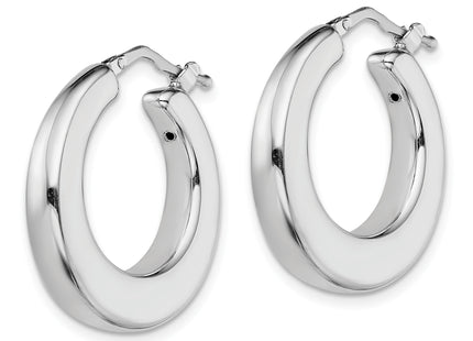 Sterling Silver RH-plated Polished Tapered Hollow Round Hoop Earrings, 25 x 25mm