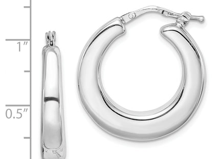 Sterling Silver RH-plated Polished Tapered Hollow Round Hoop Earrings, 25 x 25mm